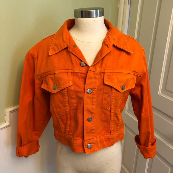 cropped orange denim jacket